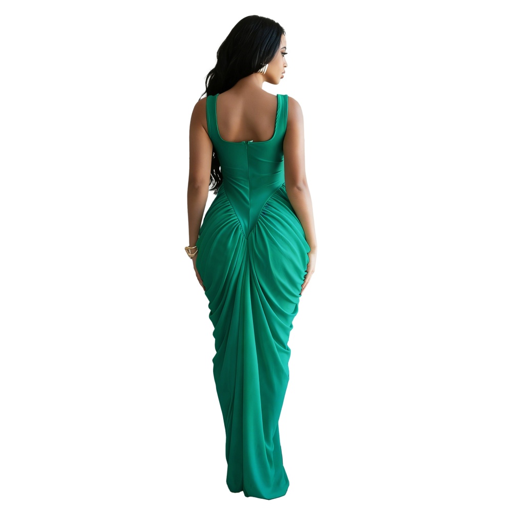 Chiffon sling long dress pinched waist evening dress