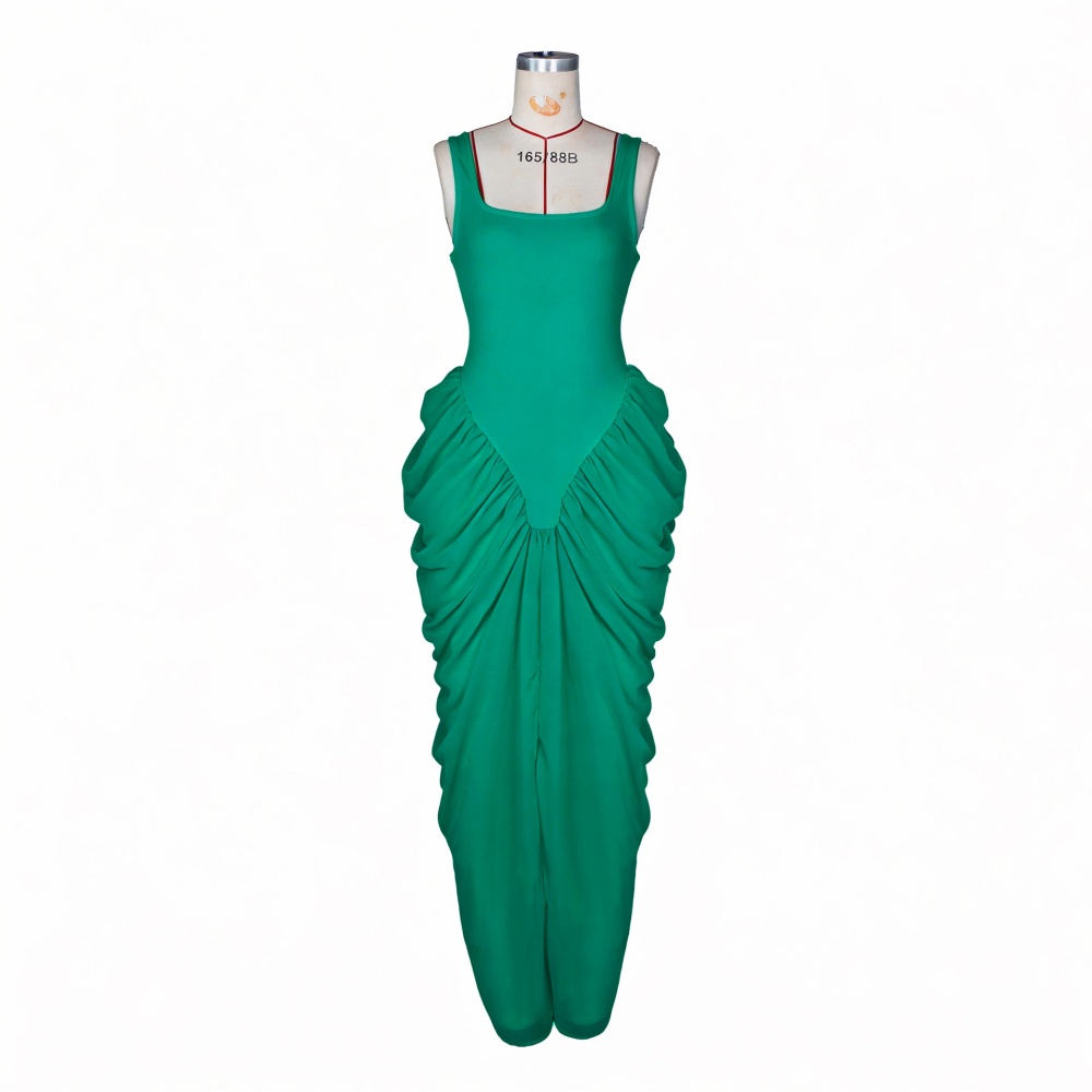 Chiffon sling long dress pinched waist evening dress