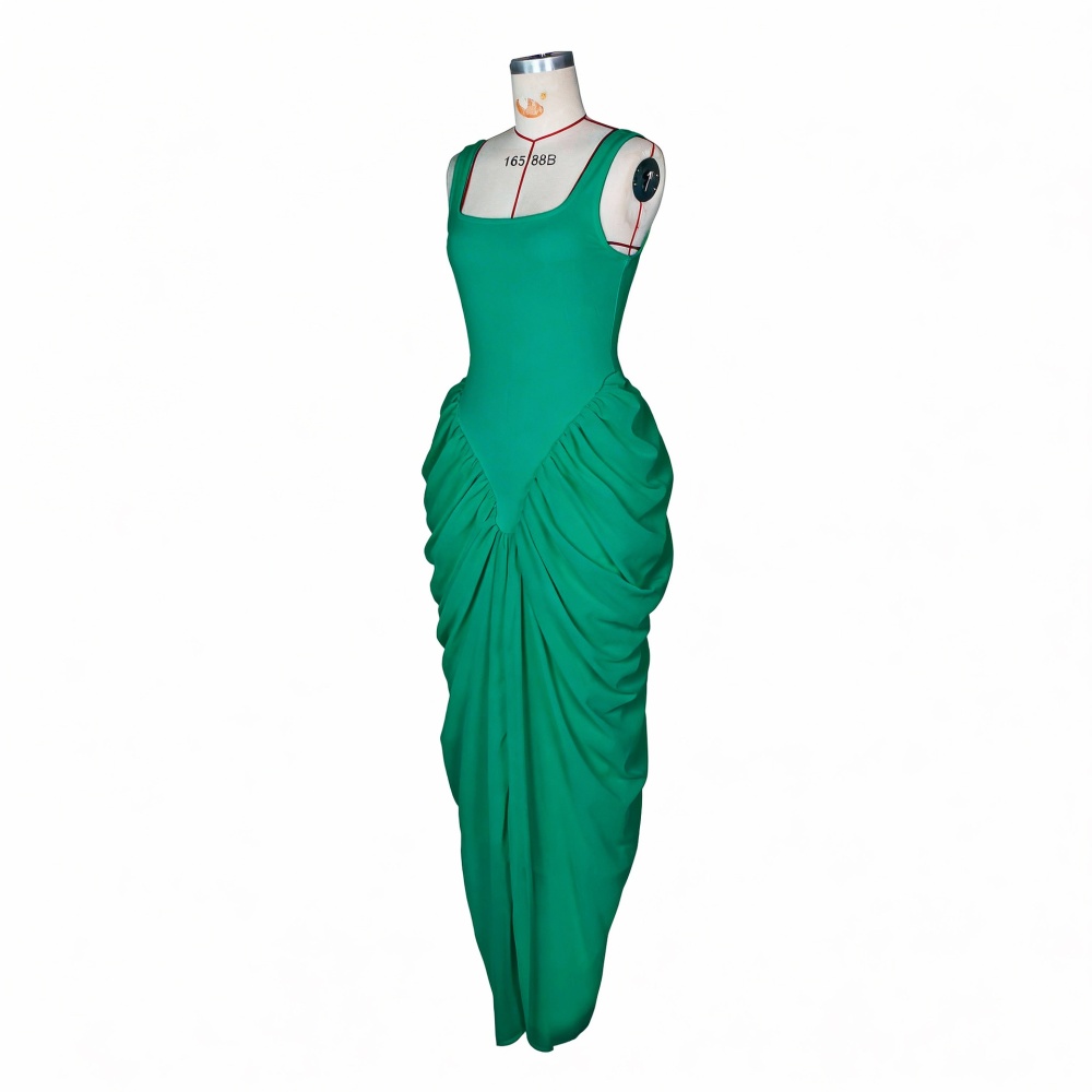 Chiffon sling long dress pinched waist evening dress