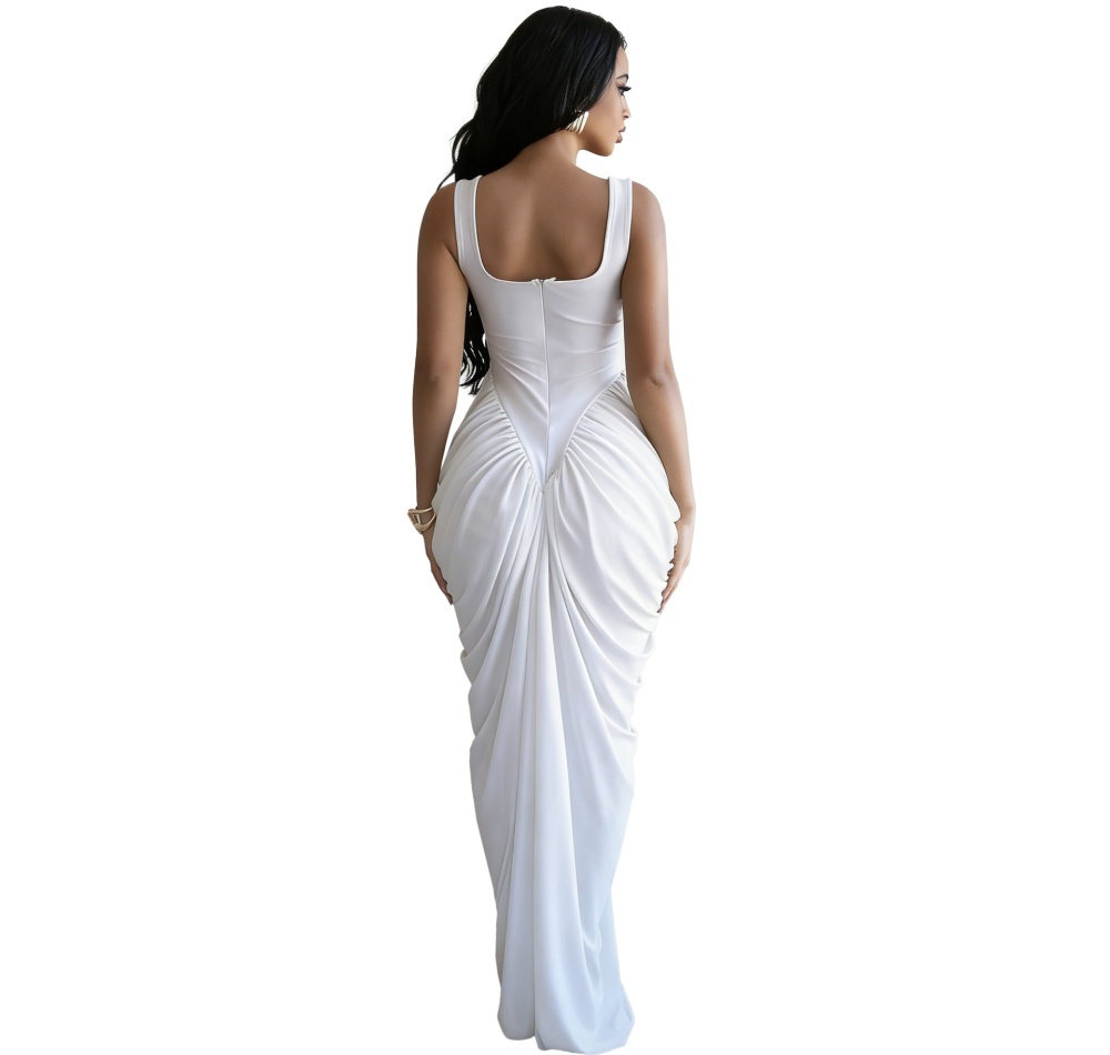 Chiffon sling long dress pinched waist evening dress
