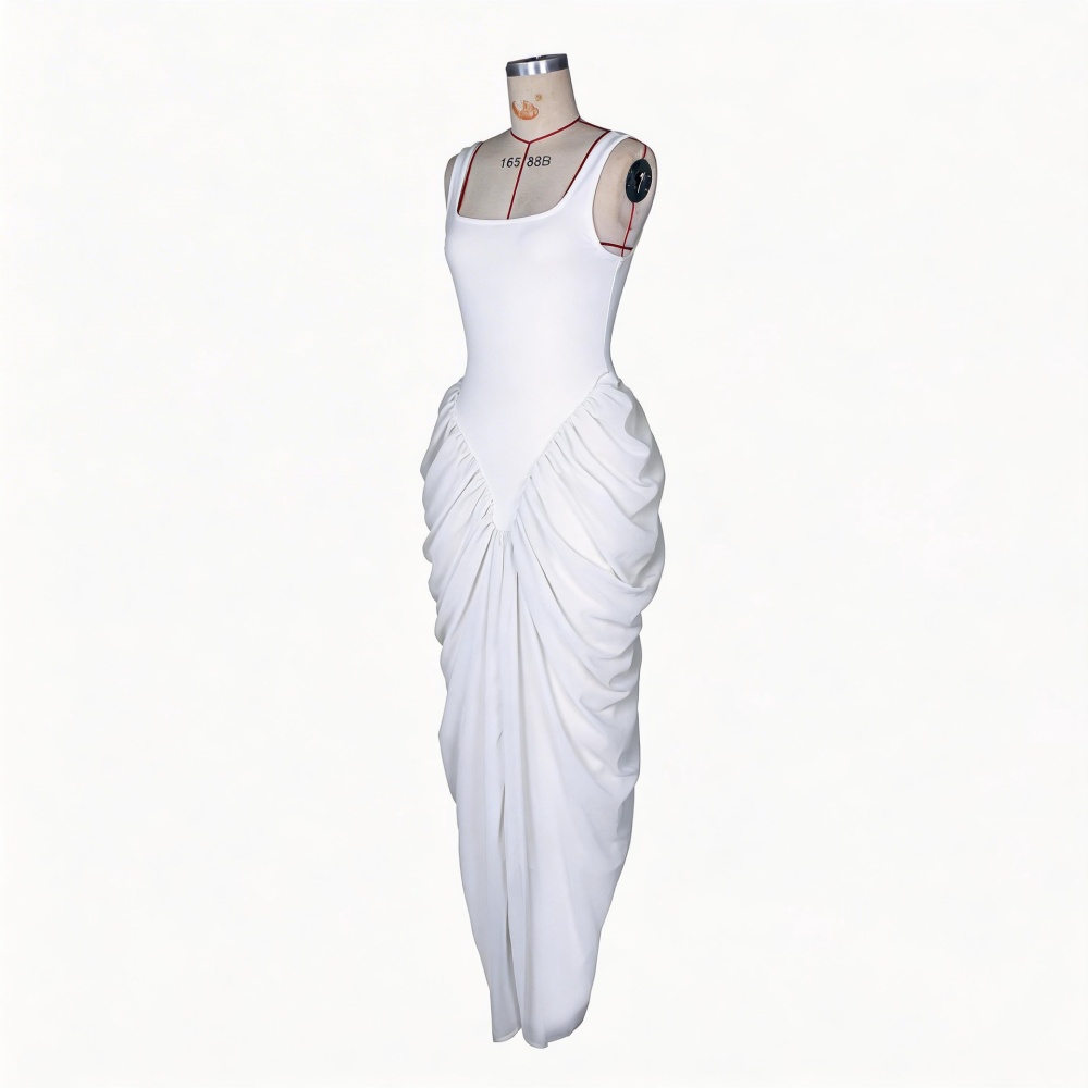 Chiffon sling long dress pinched waist evening dress
