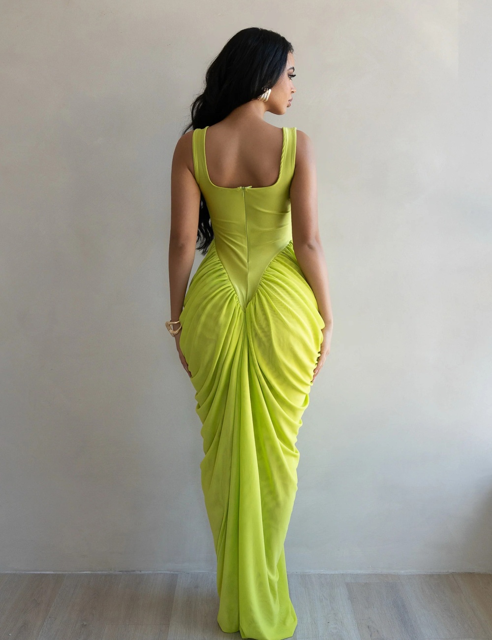 Chiffon sling long dress pinched waist evening dress