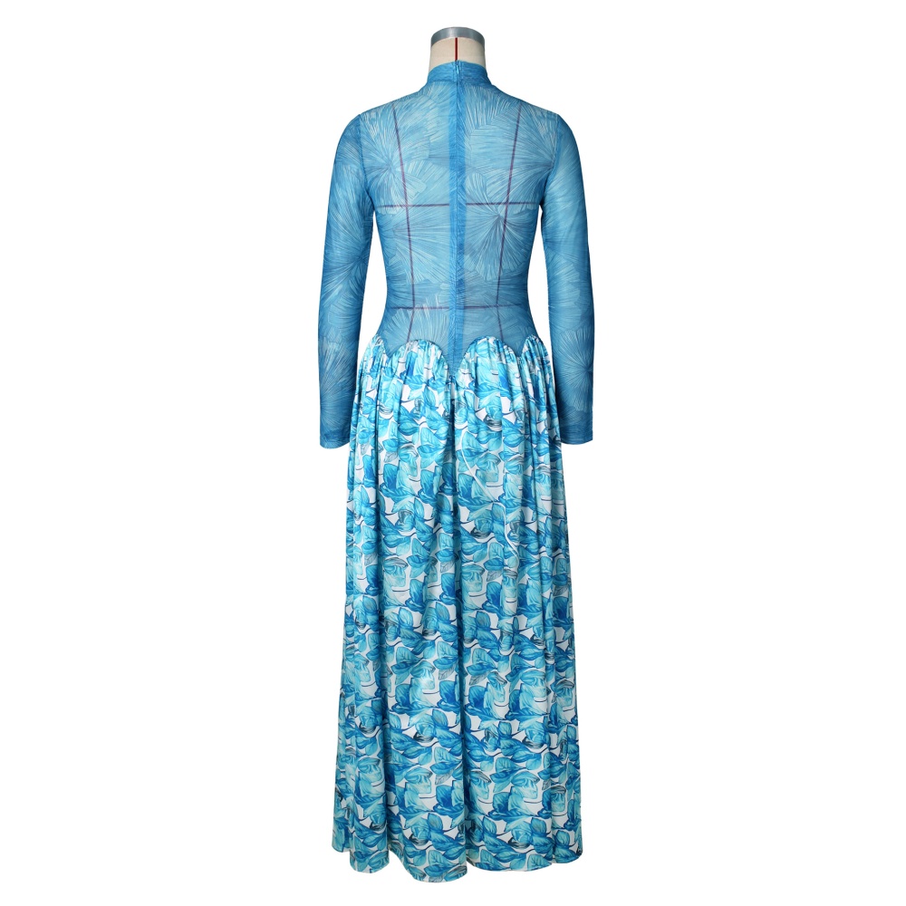 Printing big skirt formal dress splice sexy long dress