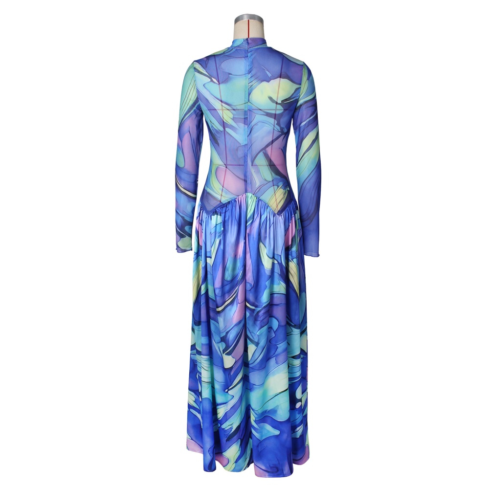 Printing big skirt formal dress splice sexy long dress