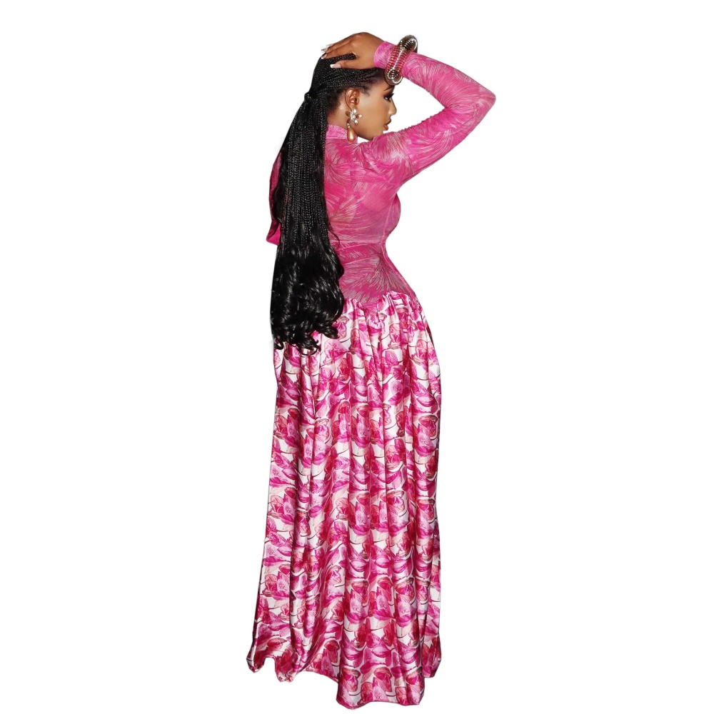 Printing big skirt formal dress splice sexy long dress