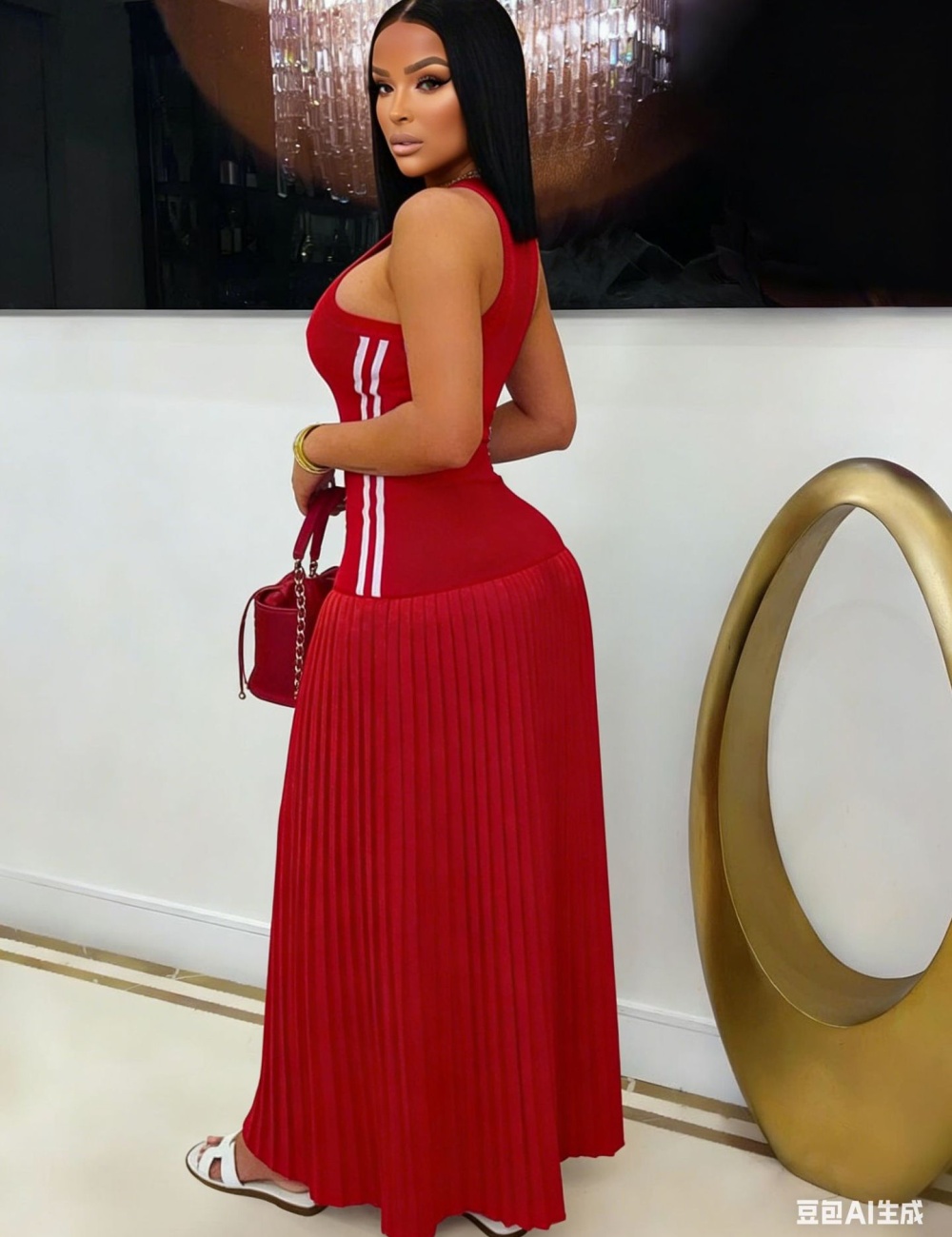 Pit stripe slim long dress European style dress for women