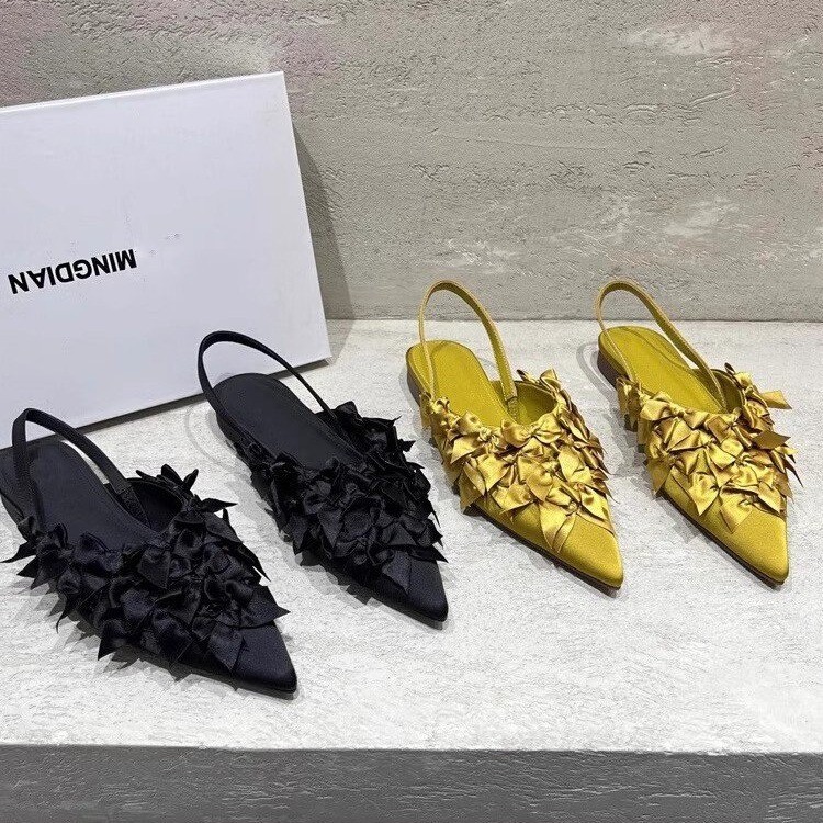 France style bow sandals low slippers for women