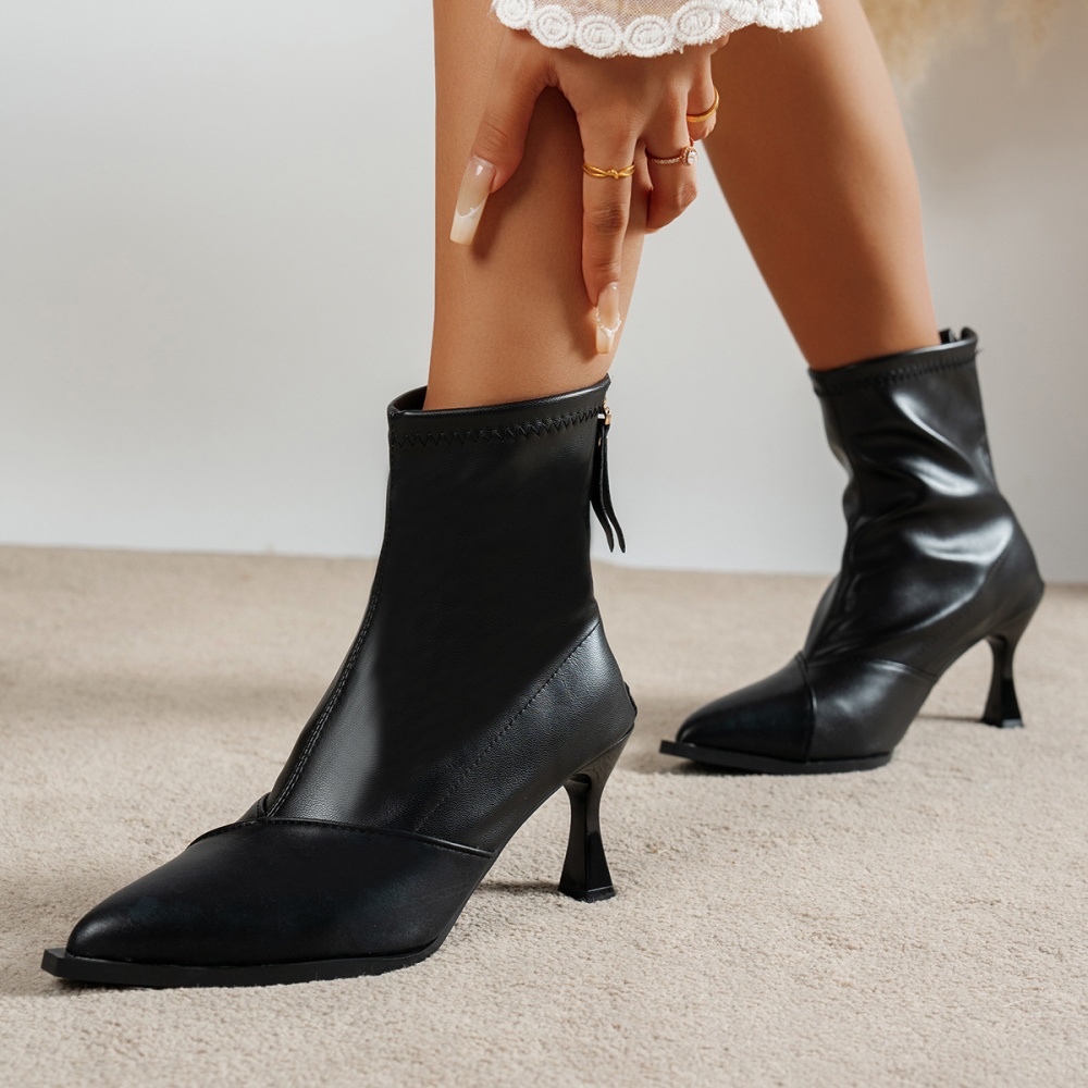 Autumn and winter pointed ankle boots elasticity boots