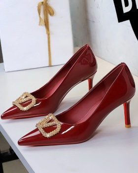 Pointed gold sexy rhinestone fine-root shoes for women