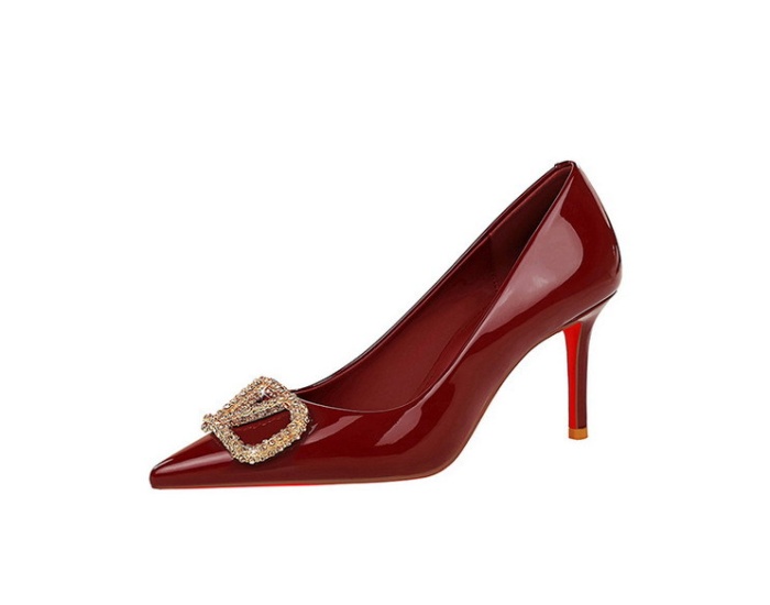 Pointed gold sexy rhinestone fine-root shoes for women