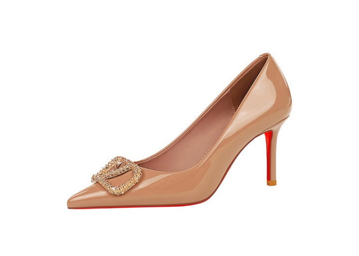 Pointed gold sexy rhinestone fine-root shoes for women