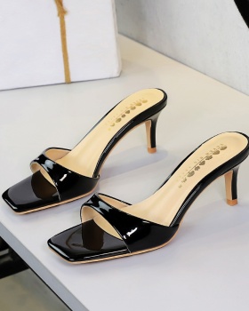 Patent leather sexy high-heeled shoes open toe lazy shoes