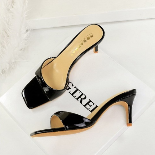 Patent leather sexy high-heeled shoes open toe lazy shoes