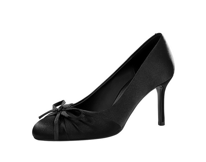 Ladies round low lazy shoes satin France style banquet stilettos