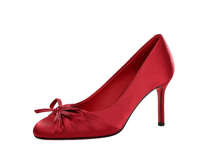 Ladies round low lazy shoes satin France style banquet stilettos