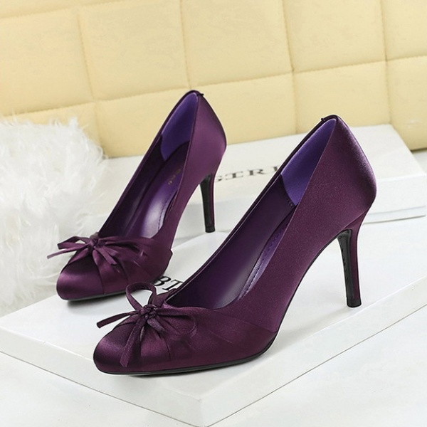 Ladies round low lazy shoes satin France style banquet stilettos