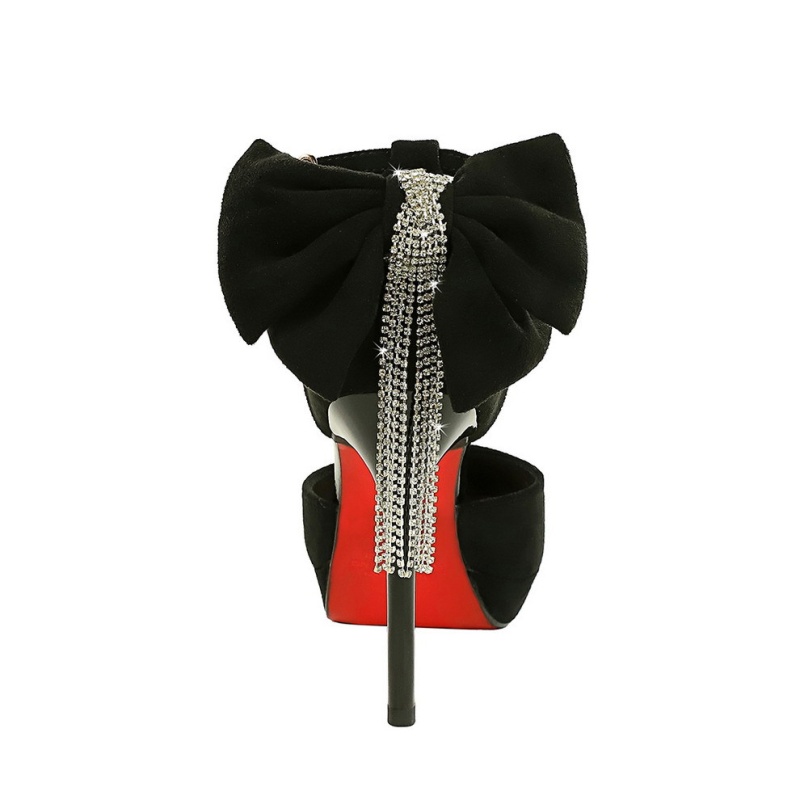 Banquet pointed black sandals rhinestone bow platform