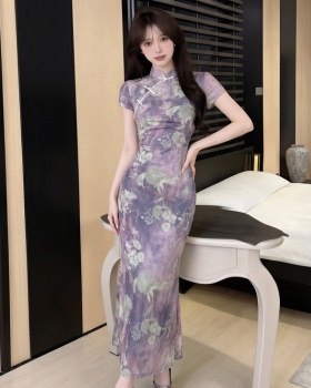 Printing temperament cheongsam slim dress for women