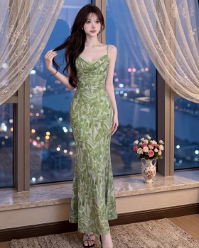 Floral temperament dress France style slim strap dress
