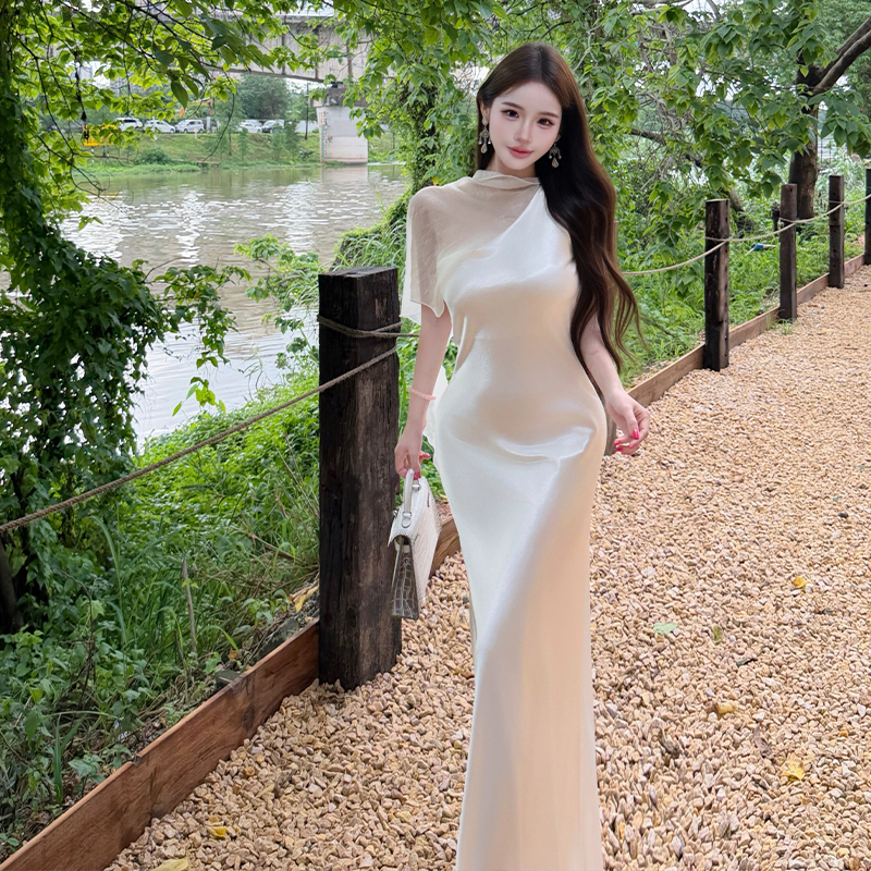 France style dress sloping shoulder formal dress for women