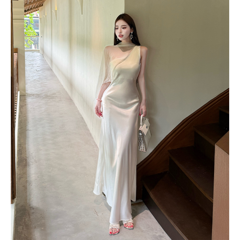 France style dress sloping shoulder formal dress for women