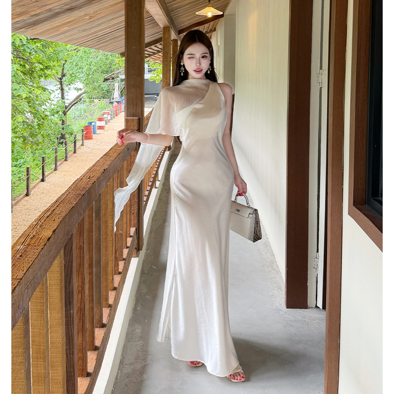 France style dress sloping shoulder formal dress for women