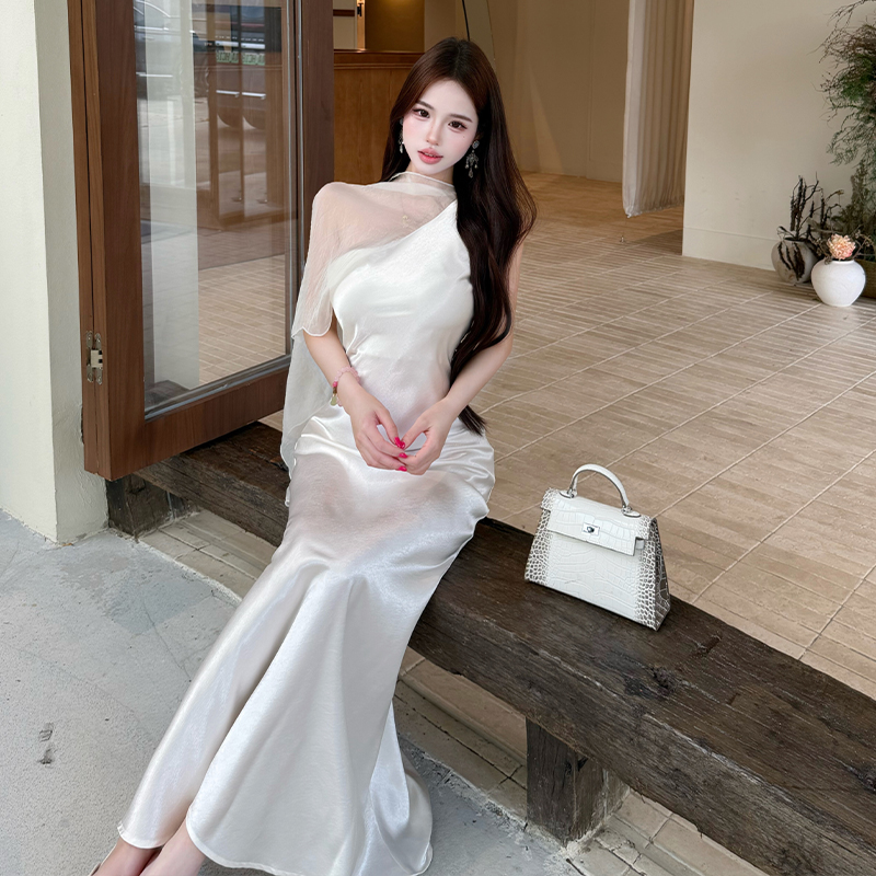 France style dress sloping shoulder formal dress for women