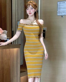 Stripe summer knitted European style sweet dress for women