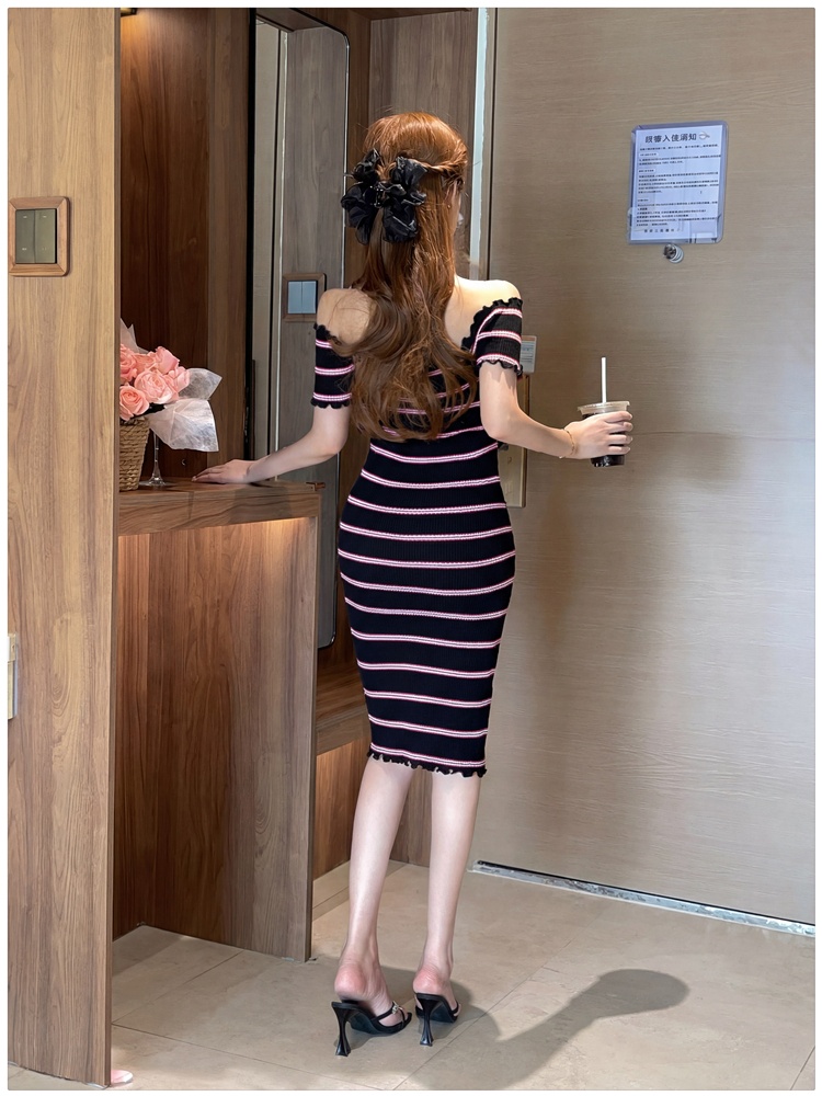 Stripe summer knitted European style sweet dress for women