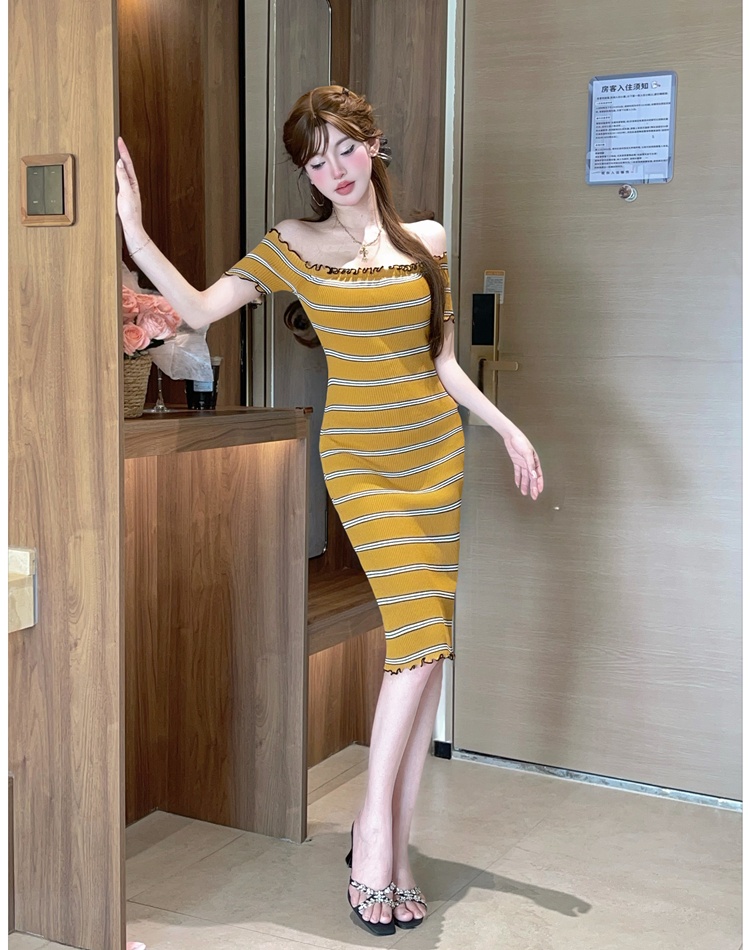 Stripe summer knitted European style sweet dress for women