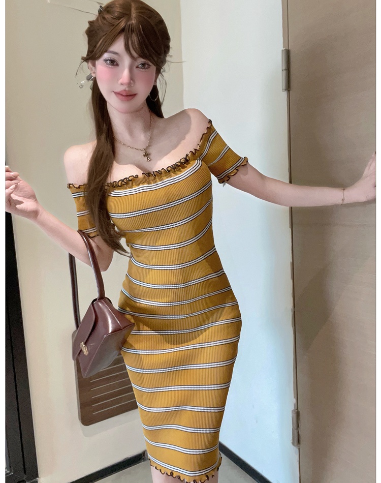 Stripe summer knitted European style sweet dress for women