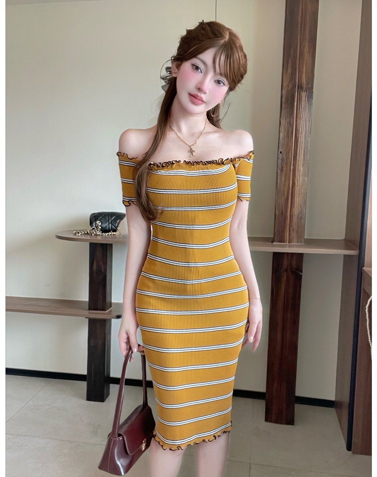 Stripe summer knitted European style sweet dress for women