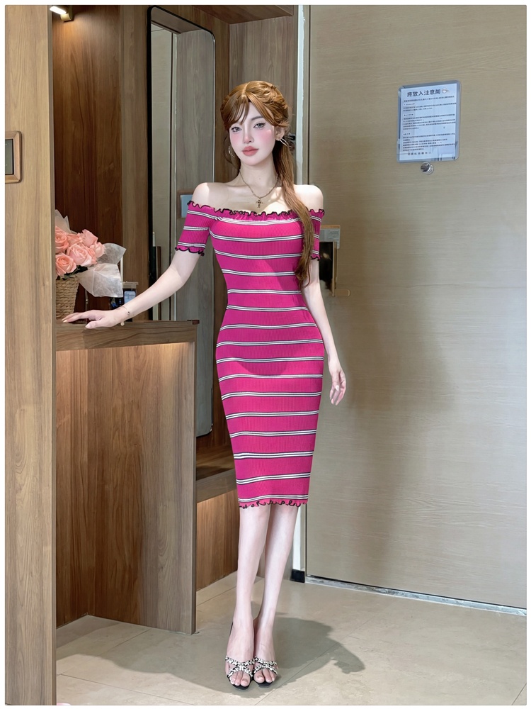 Stripe summer knitted European style sweet dress for women