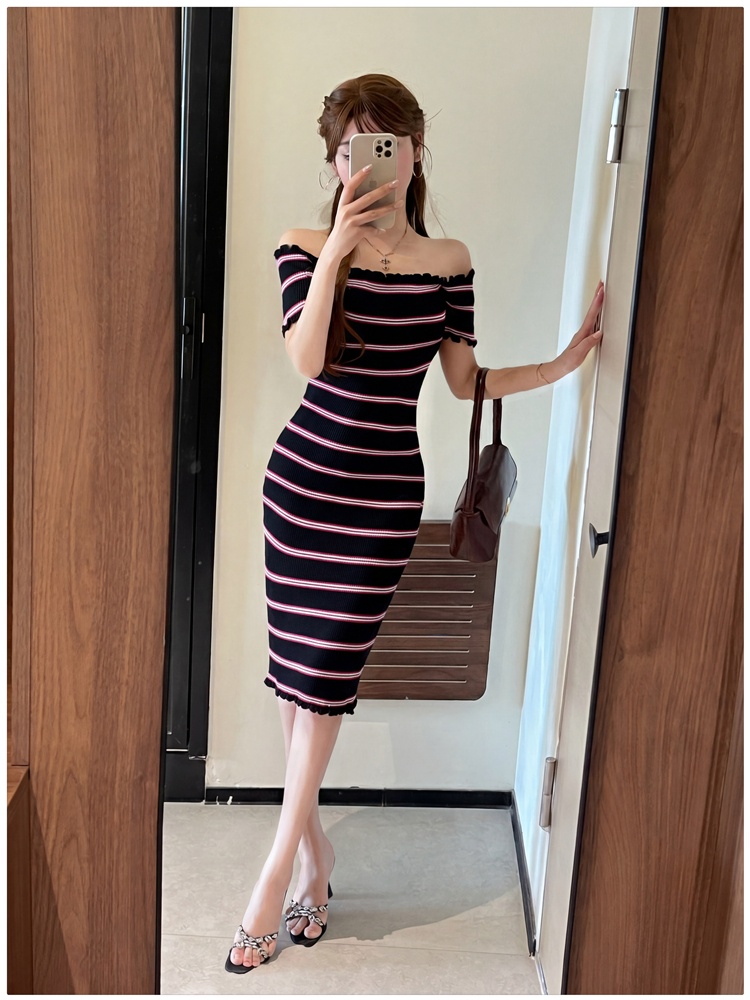 Stripe summer knitted European style sweet dress for women