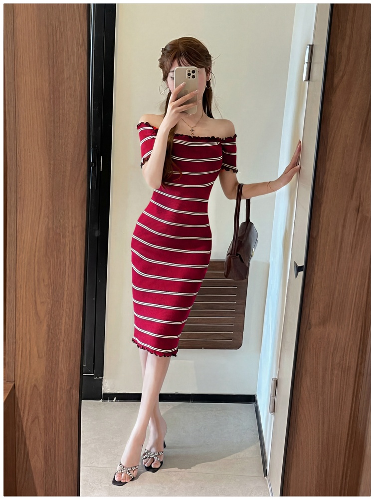 Stripe summer knitted European style sweet dress for women