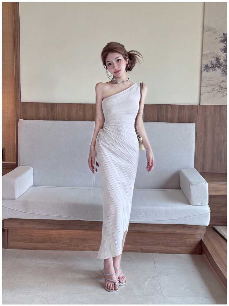 Sloping shoulder sling dress summer long dress for women