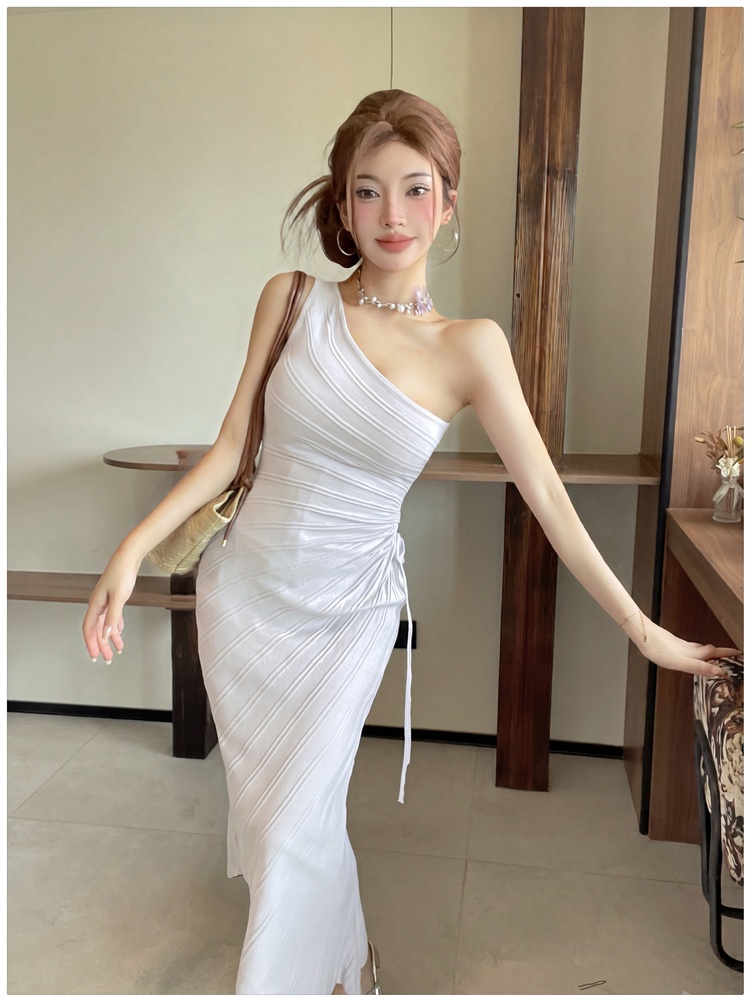 Sloping shoulder sling dress summer long dress for women