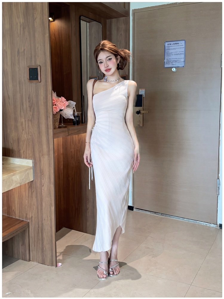 Sloping shoulder sling dress summer long dress for women