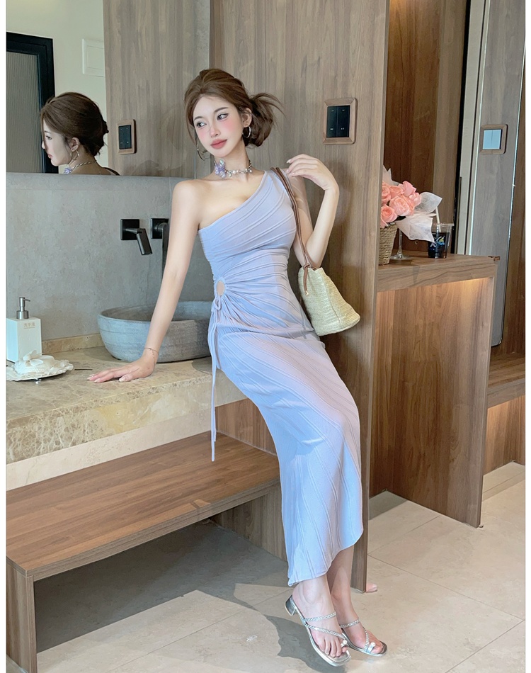 Sloping shoulder sling dress summer long dress for women