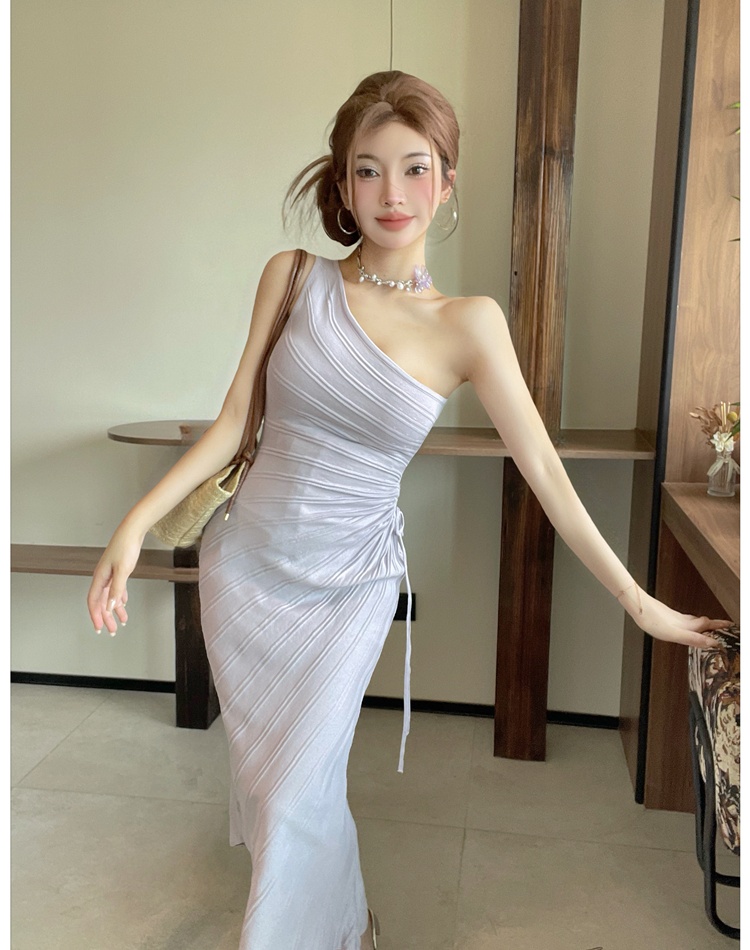 Sloping shoulder sling dress summer long dress for women