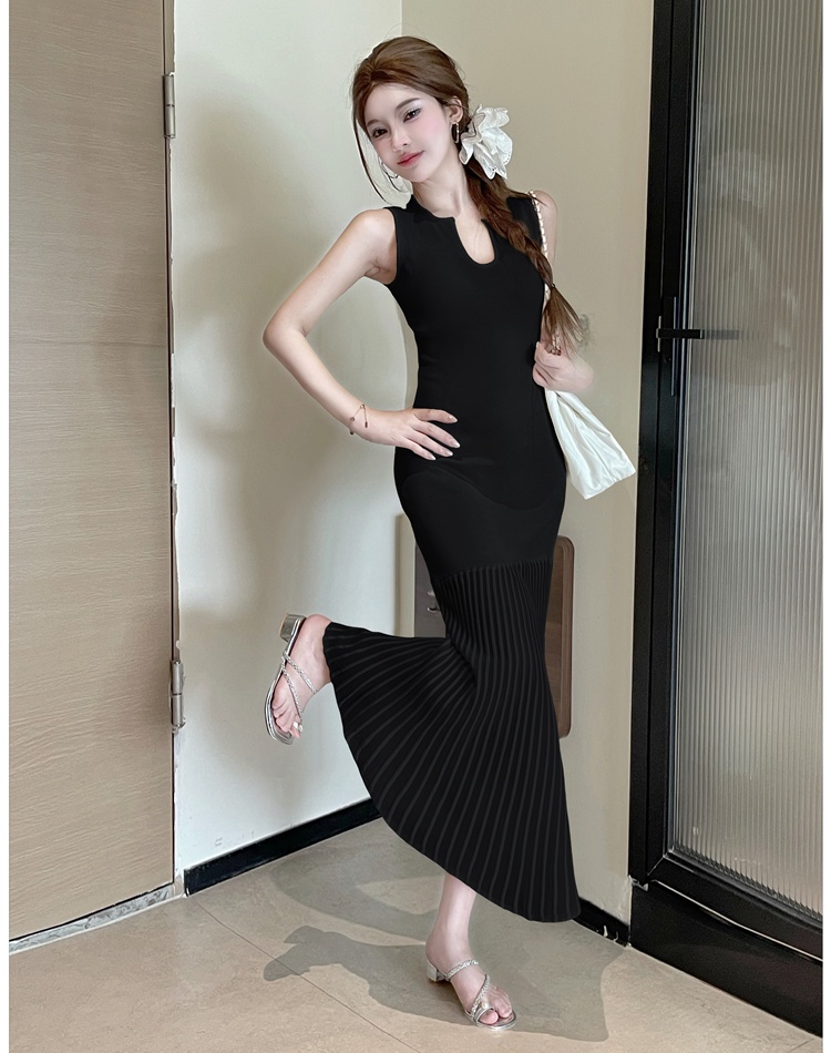 Chanelstyle U-neck package hip sleeveless mermaid dress
