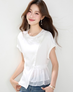 White round neck summer T-shirt short sleeve cotton irregular tops