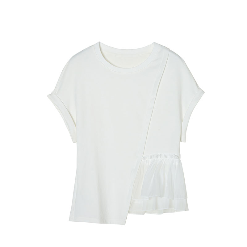 White round neck summer T-shirt short sleeve cotton irregular tops