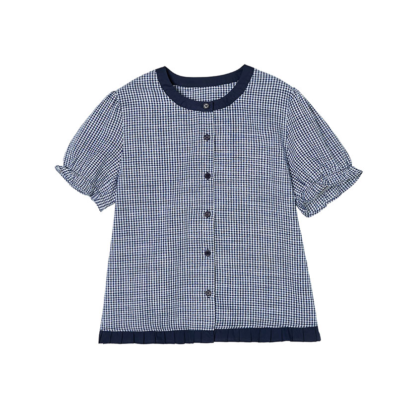 Lace puff sleeve tops France style crimp shirt for women