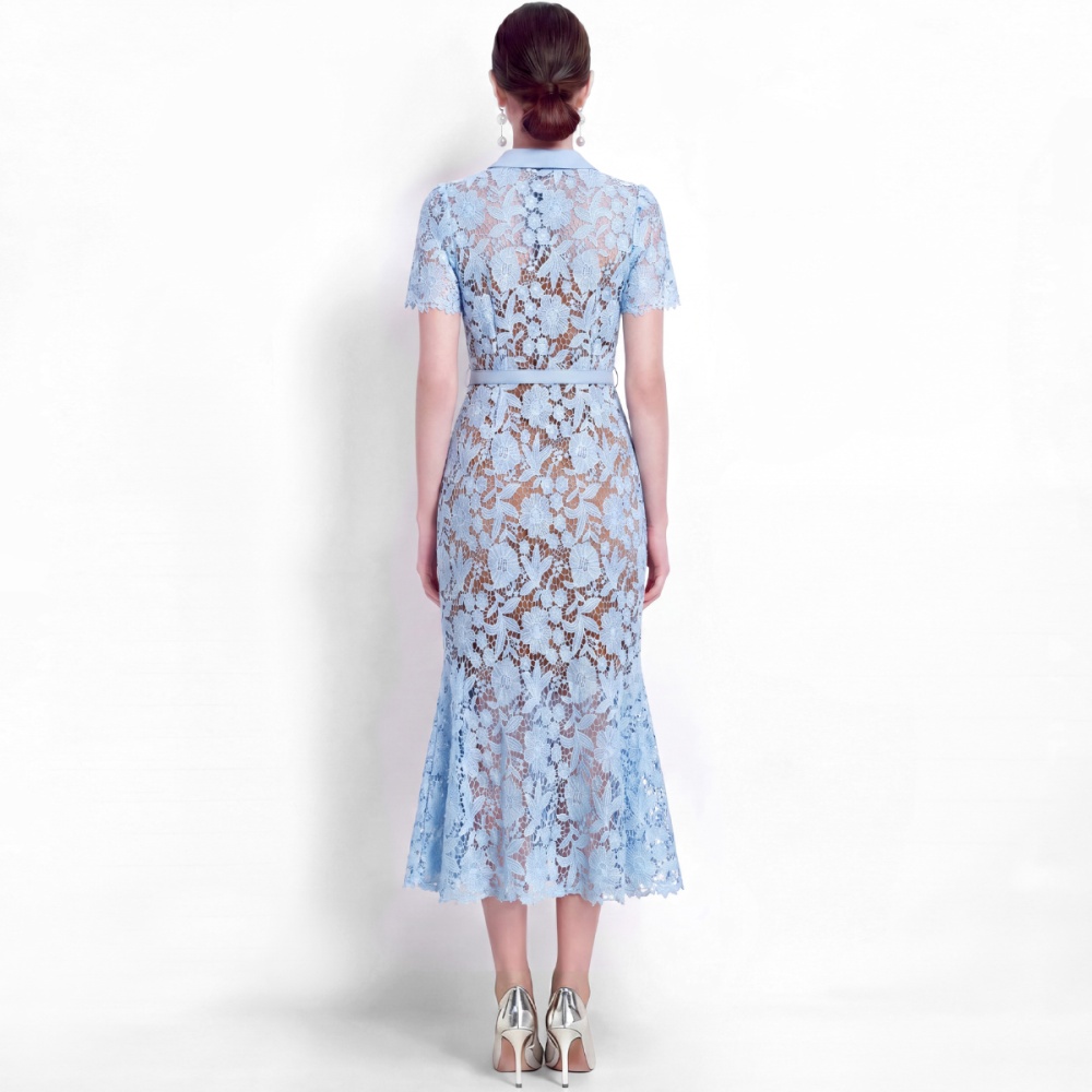 With belt elegant lapel lace inside the ride mermaid dress