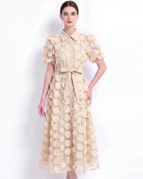 France style stereoscopic embroidery lapel dress