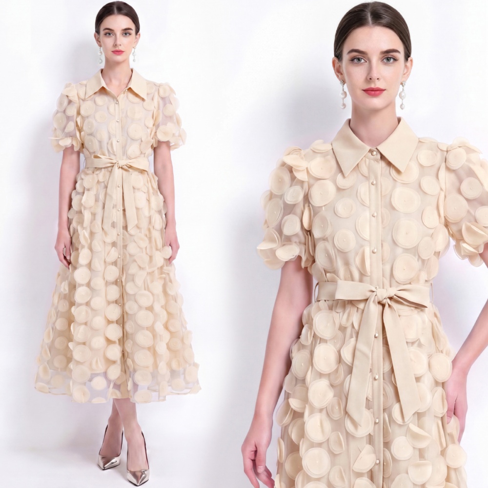 France style stereoscopic embroidery lapel dress