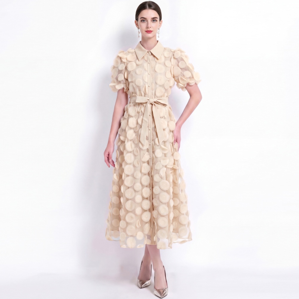 France style stereoscopic embroidery lapel dress