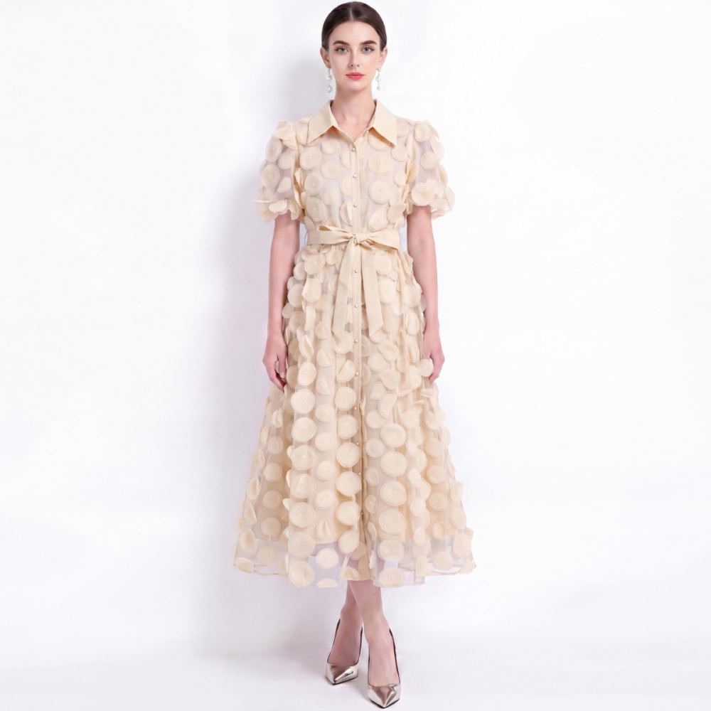 France style stereoscopic embroidery lapel dress