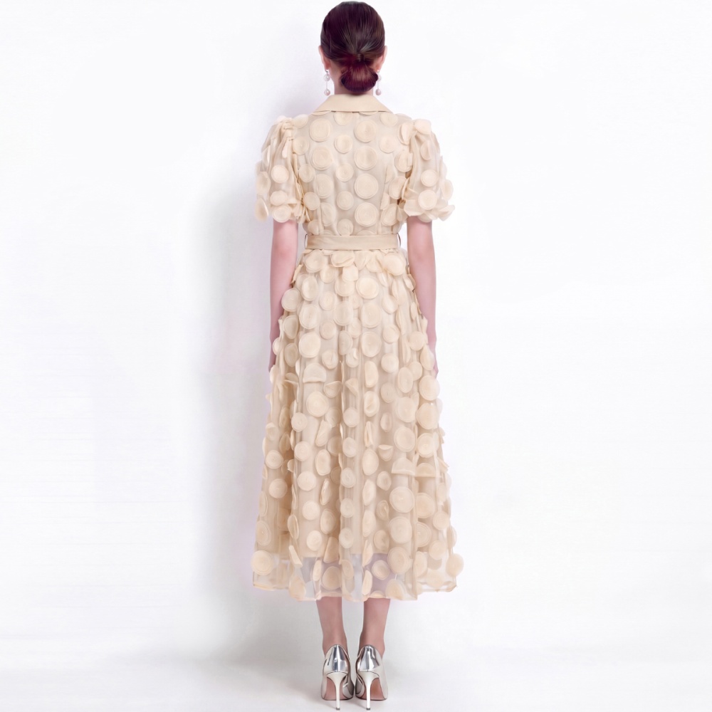 France style stereoscopic embroidery lapel dress